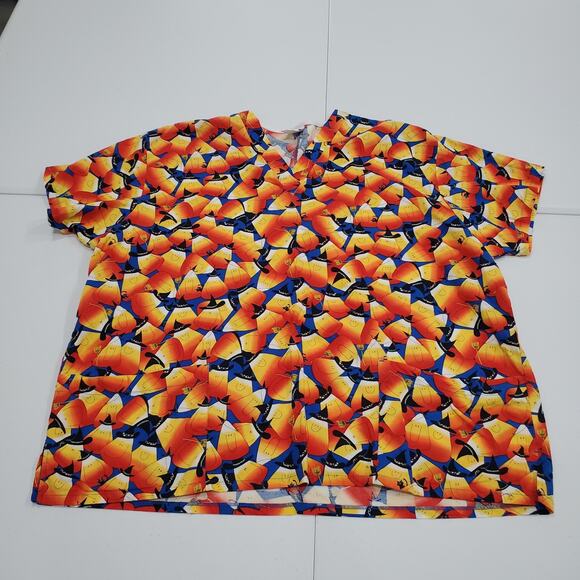 Halloween Candy Corn Witch Spooky 3XL Peaches Uniforms Shirt Scrub Top V-Neck - Picture 1 of 10